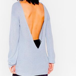 Nasty Gal Open Back Knit Sweater Size Small Blue